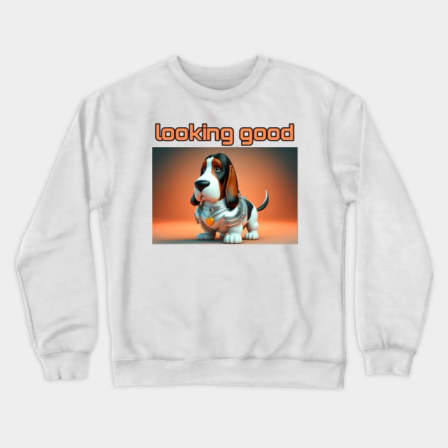 Basset Hound - Looking Good and dressed for success Crewneck Sweatshirt by TheArtfulAI